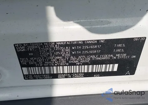 2020 Toyota Rav4 Le z USA, uszkodzony, nr VIN 2T3F1RFV9LW118918